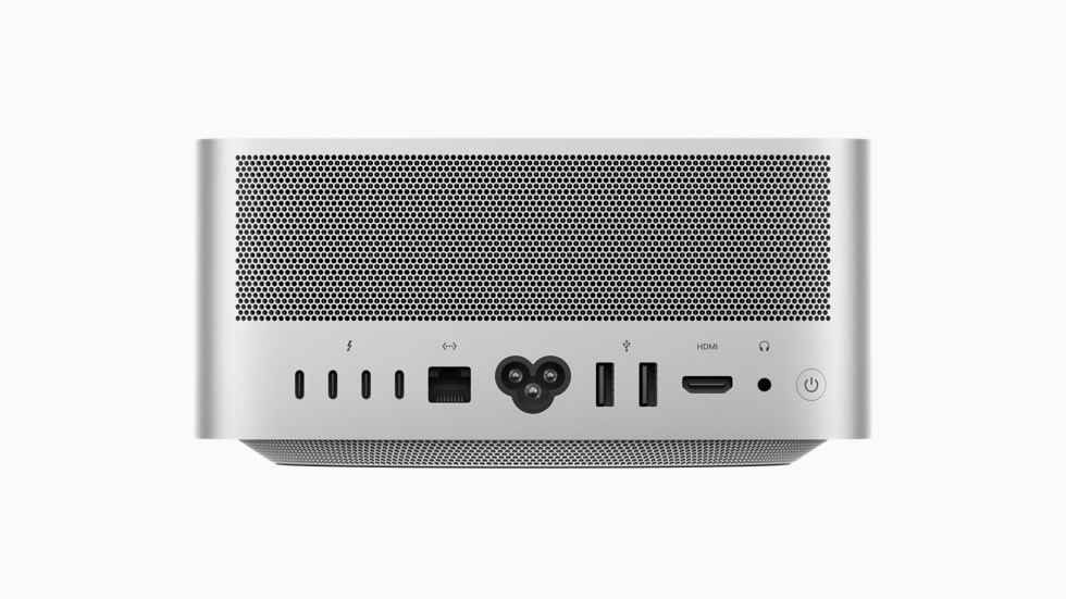 2026년형 Mac Studio 뒷면의 Thunderbolt 5 포트, 이더넷, USB-A, HDMI, 헤드폰 단자